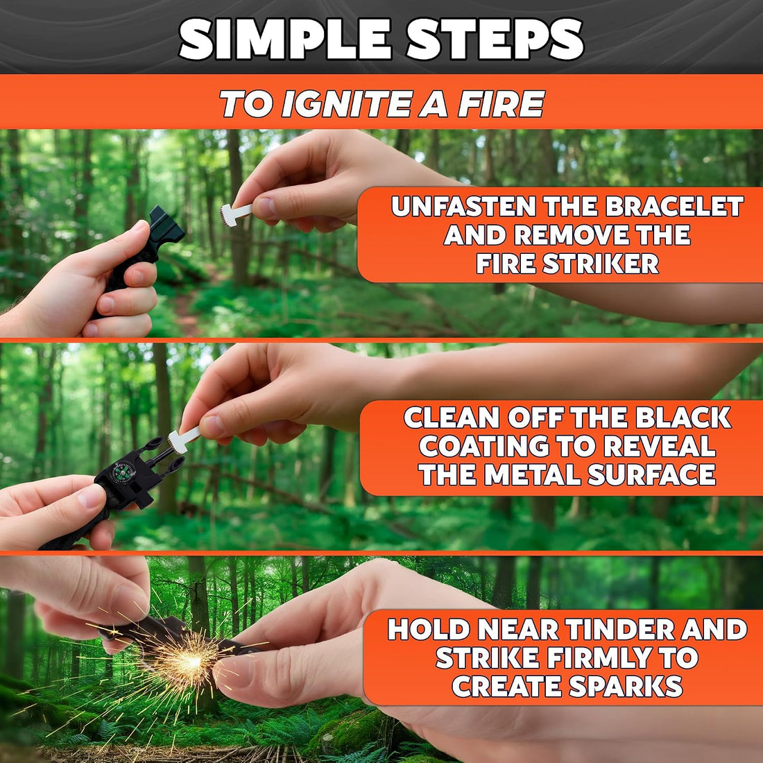 Adjustable Paracord Bracelet, Survival, 5-In-1 Tactical Gear, 2 Pack
