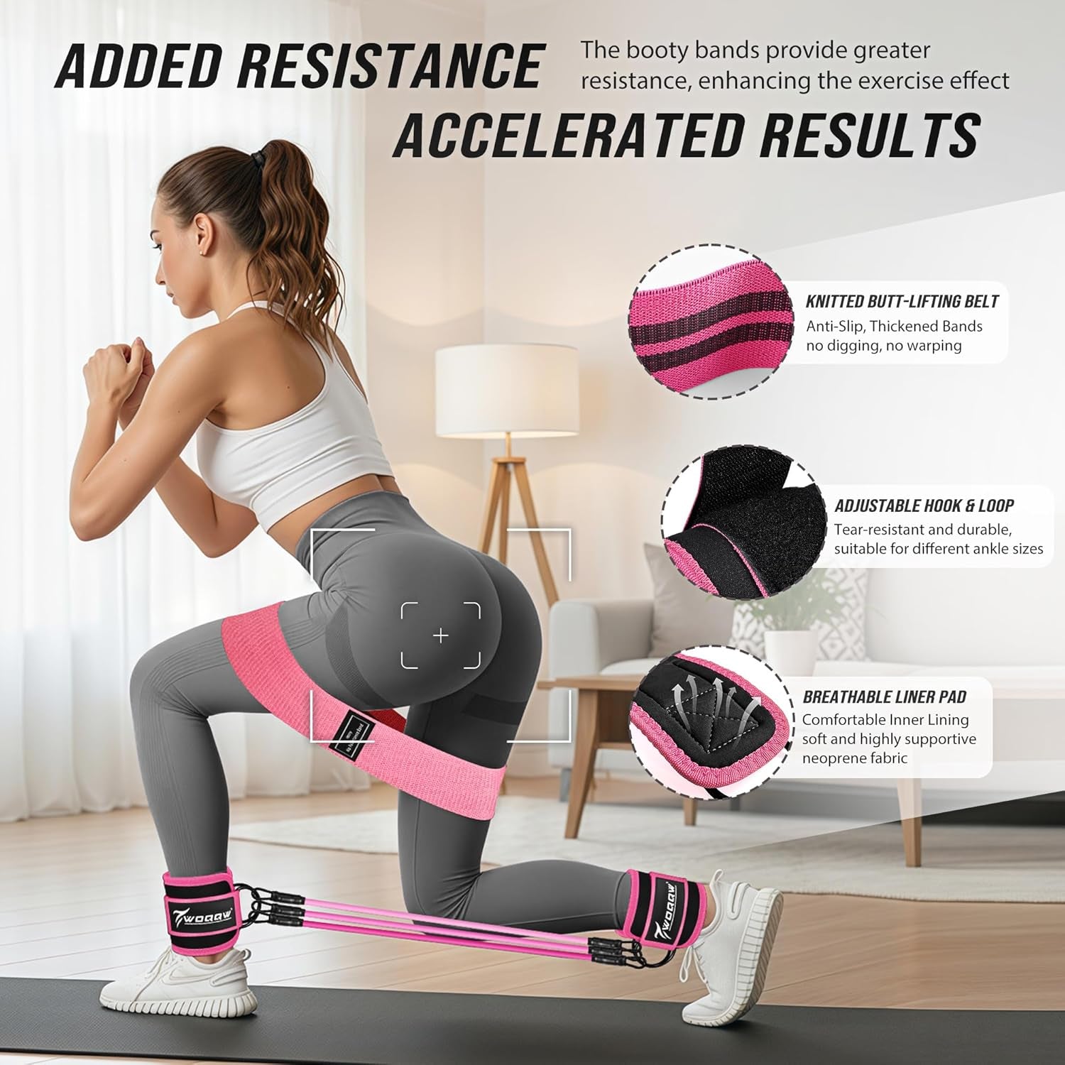 Ankle Resistance Bands with Cuffs & Booty Bands Set for Legs & Glutes